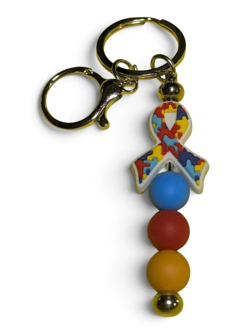 Hand Crafted Autism Awareness Key Chain Bag Charm  Ribbon Blue NEW H-043